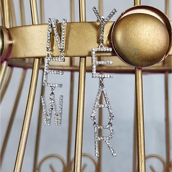 Sparkly New Year's Rhinestone Pierced Earrings - Picture 1 of 5